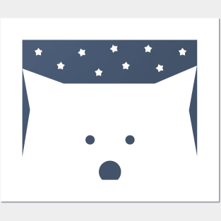 Peek-a-Boo Bear with Starry Night, White and Navy Blue Posters and Art